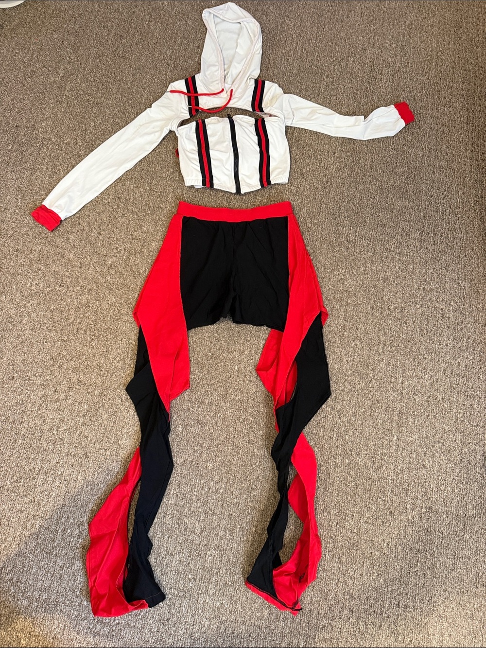 Red & Black Dance Costume Set with White Hooded Top